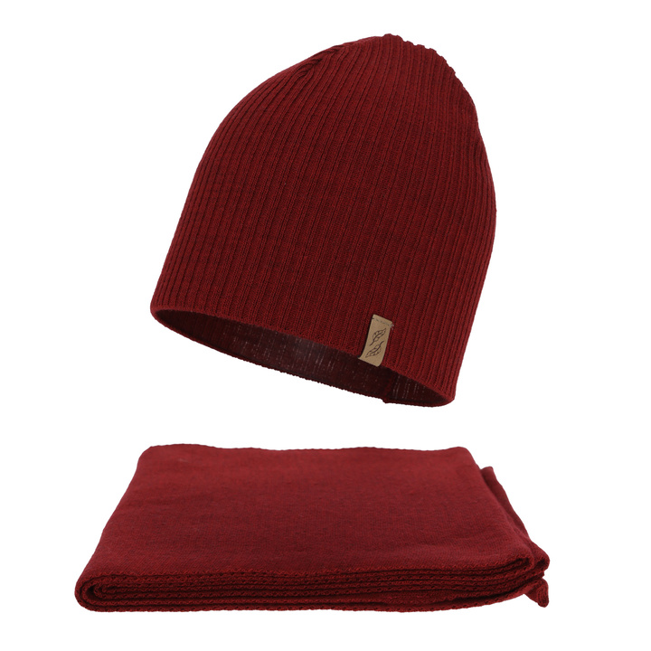 Női téli sapka és sál szett, bordó, Fena