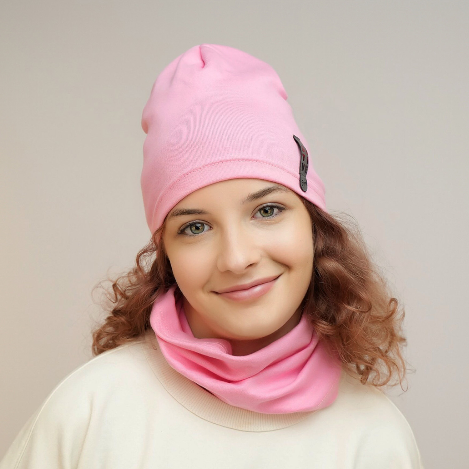 Lány őszi/tavaszi szett: sapka és pamut nyakmelegítő krémszínű Flores