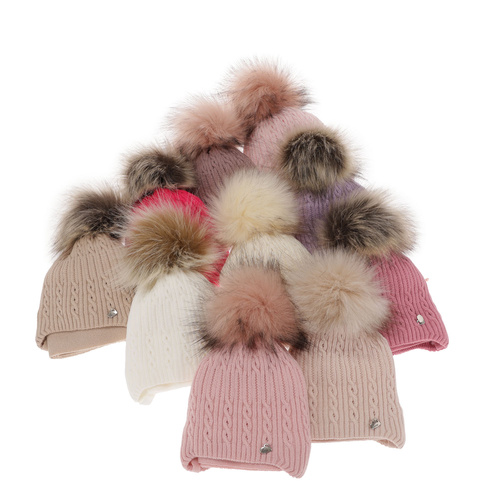 Lányok téli szettje: sapka pomponnal és sál rózsaszín Amana
