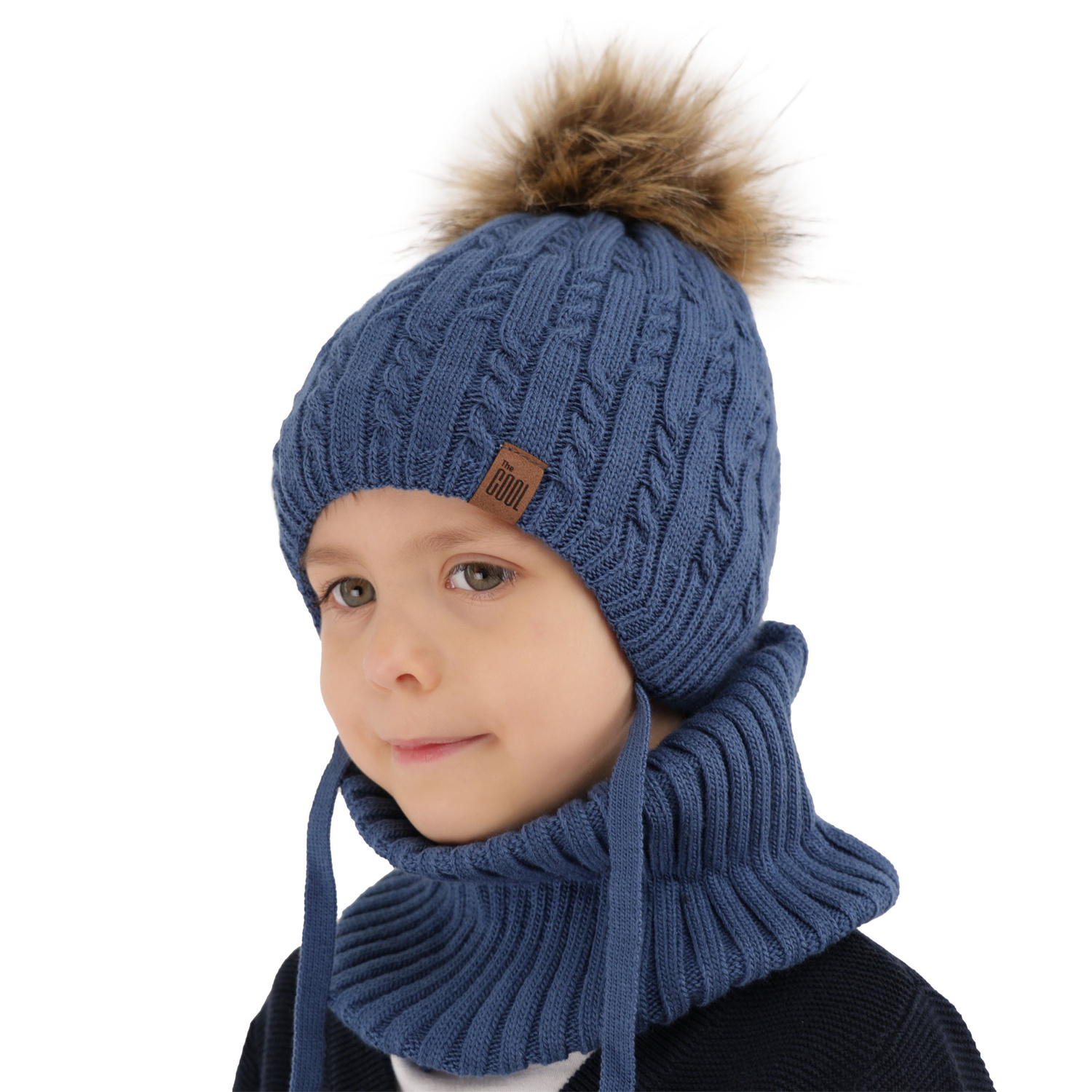 Fiú gyermek téli szett: sapka pomponnal és khaki Indigo sál