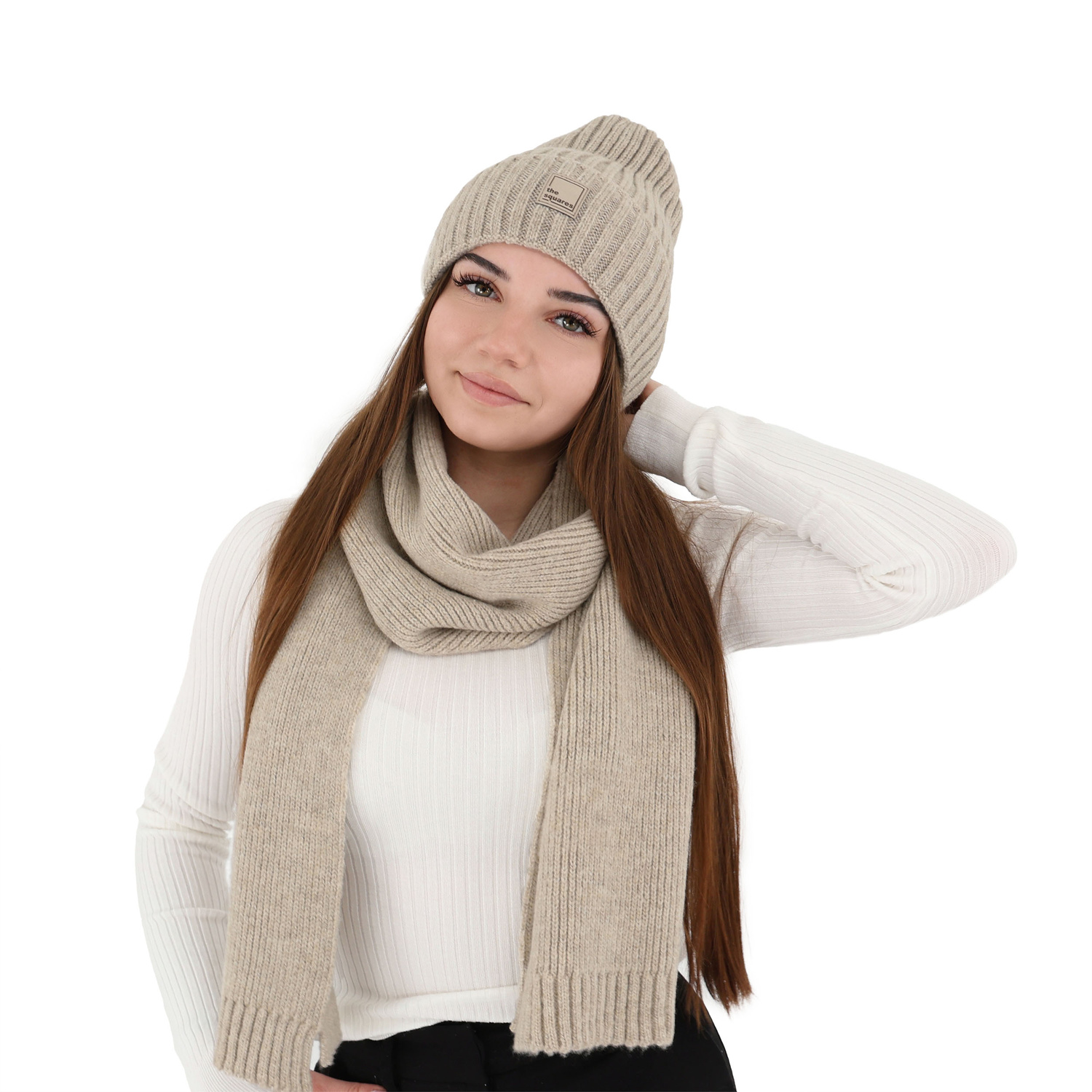 Női téli sál, barna, gyapjúval, Loretta