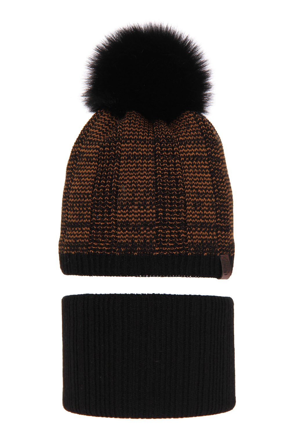 Fiú téli szett: pomponos sapka és fekete csősál Harison