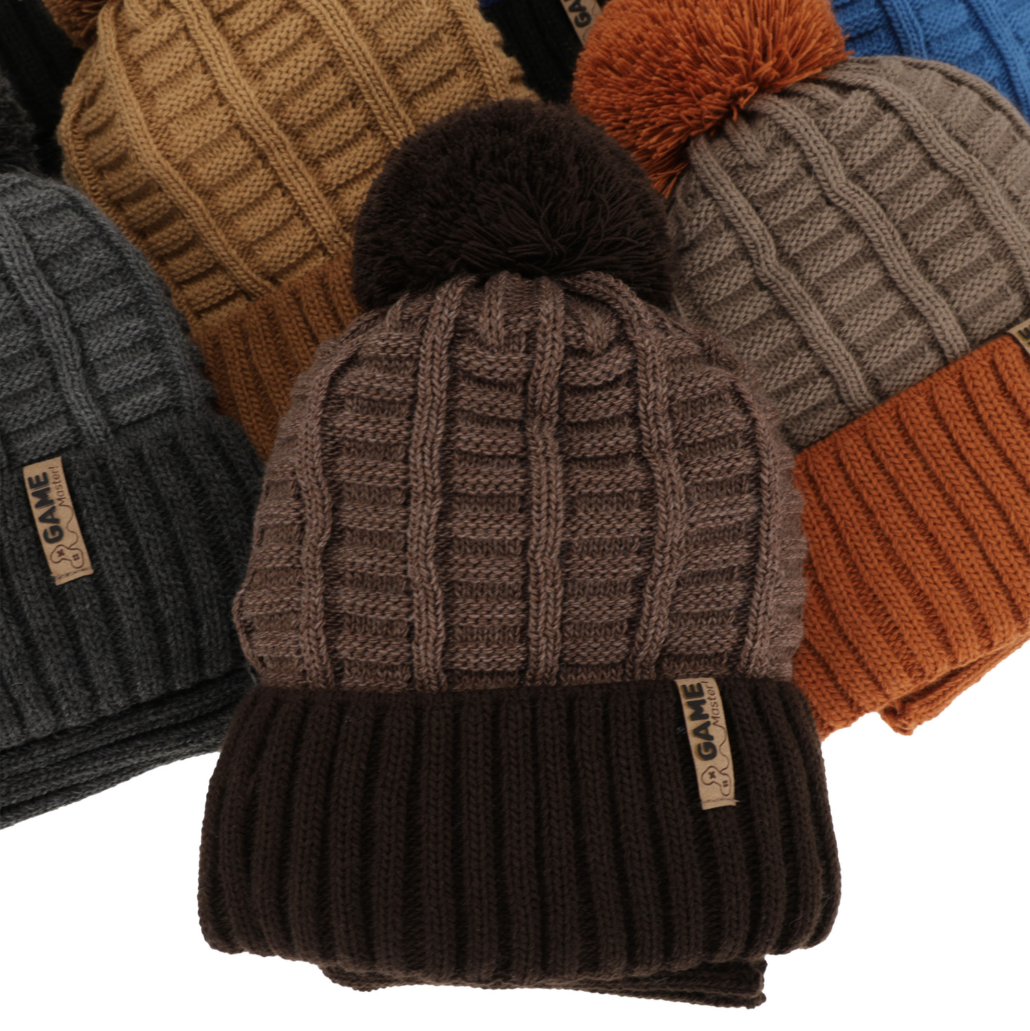 Fiús téli készlet: sapka pomponnal és sál barna Leo