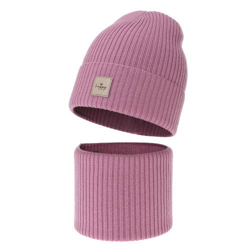 Őszi, tavaszi szett lányoknak: sapka és sál, rózsaszín, 100% gyapjú merinó Vanita