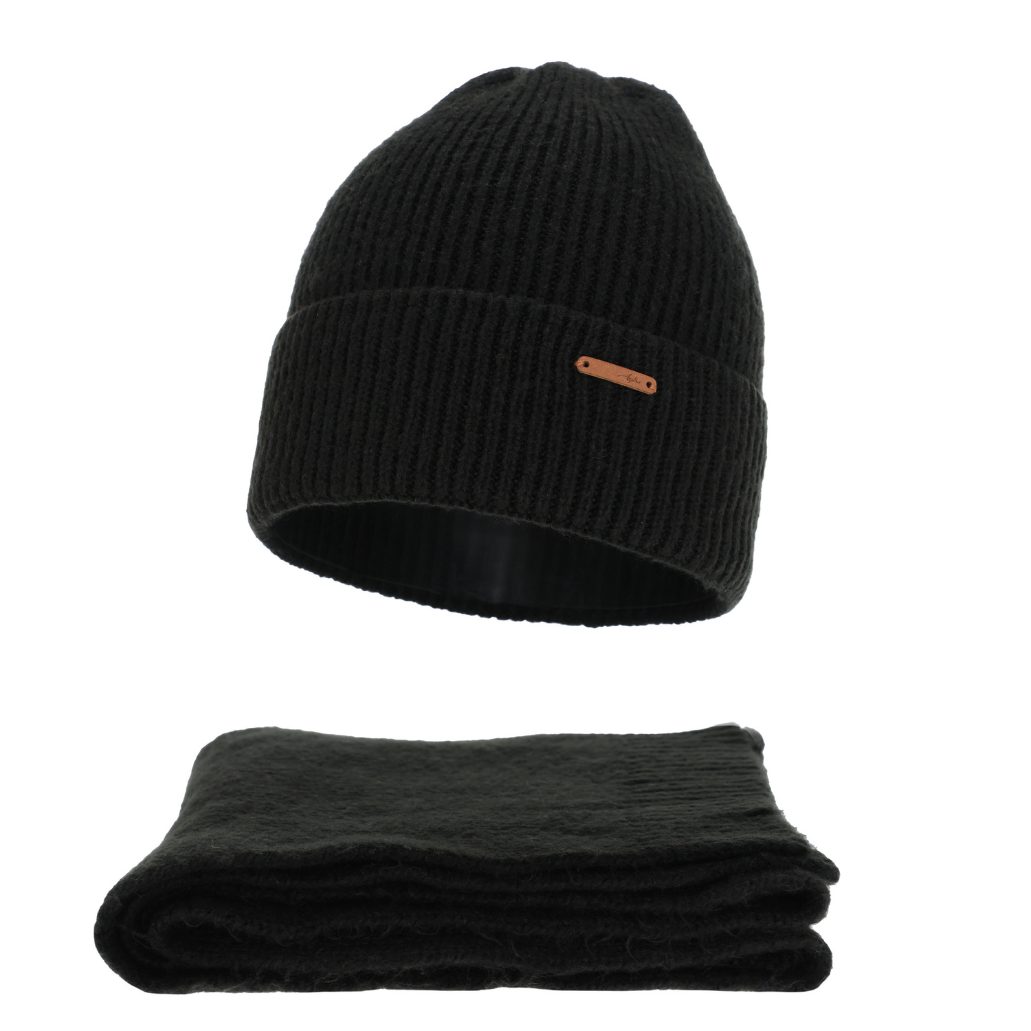 Női téli sapka és sál szett, bézs, merinó gyapjúval, Seala