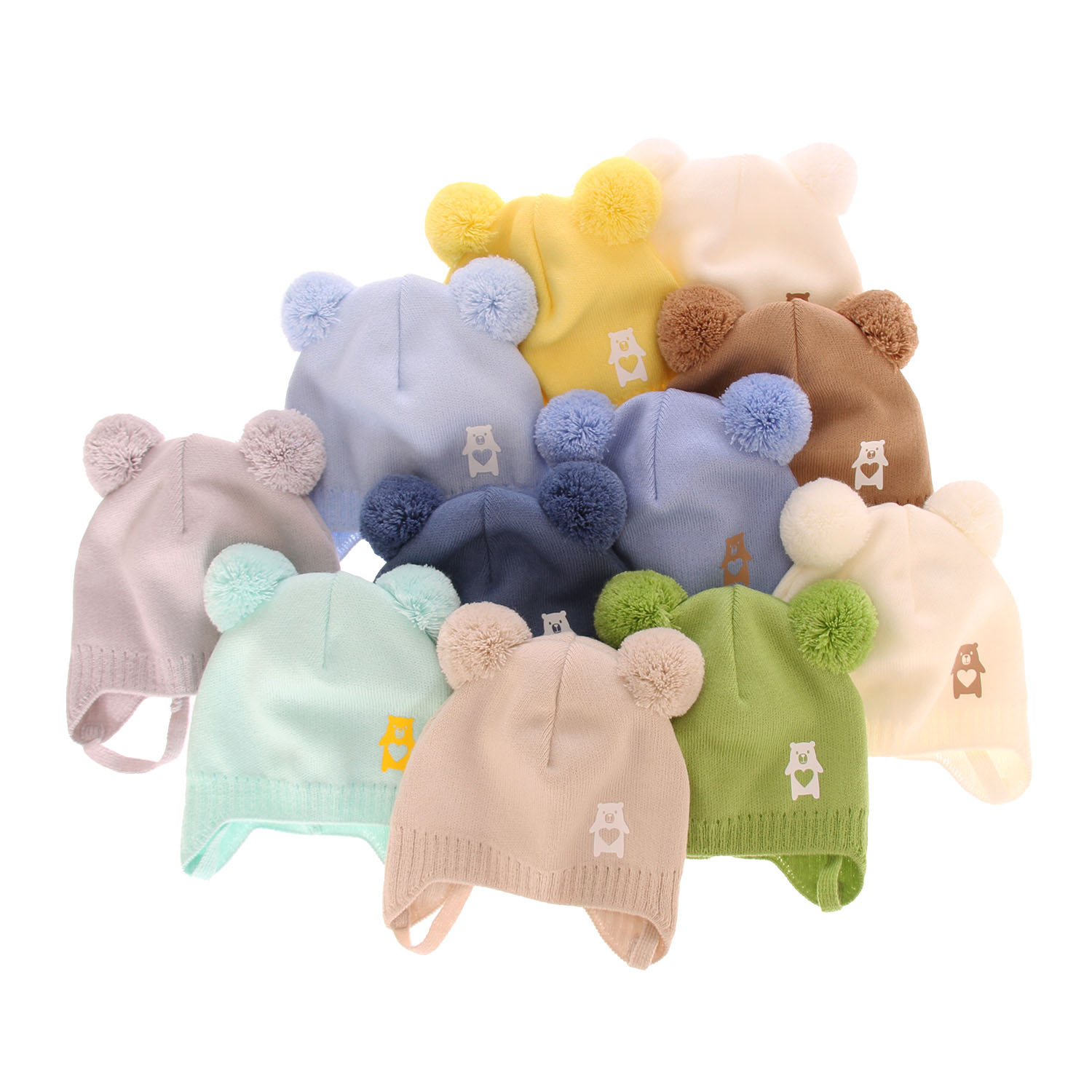 Őszi/tavaszi sapka kisfiúknak, fehér, két pomponnal Barney