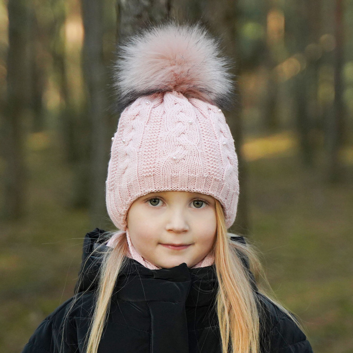 Lány téli szett: sapka és sál lila pomponnal Mirella
