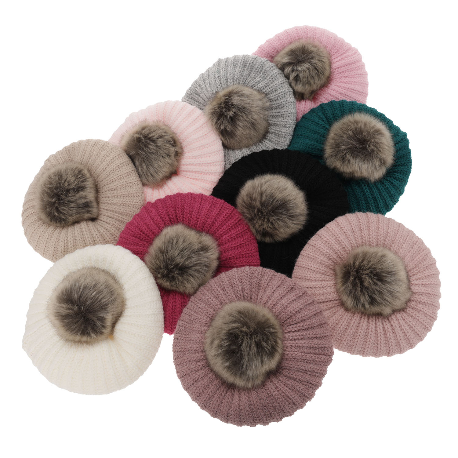 Téli készlet kislányoknak: beret és sál rózsaszín pomponnal Polinezja