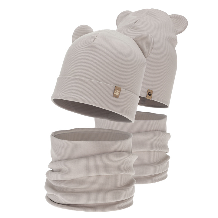 Kisfiú tavaszi-őszi sapka és nyakmelegítő szett, bézs, Farim