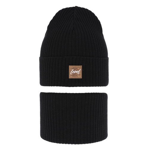 Őszi/tavaszi fiúszett: sapka és sálkendő, pamuttal, fekete Fenix