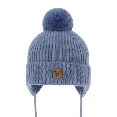 Fiú téli sapka kék színben, 100% extra finom merinói gyapjúból, gyapjú polárral bélelve, Tofik