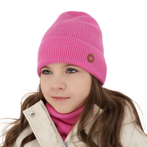 Őszi/tavaszi szett lányoknak: sapka és sál rózsaszín 100% gyapjú extrafine merinó Brook