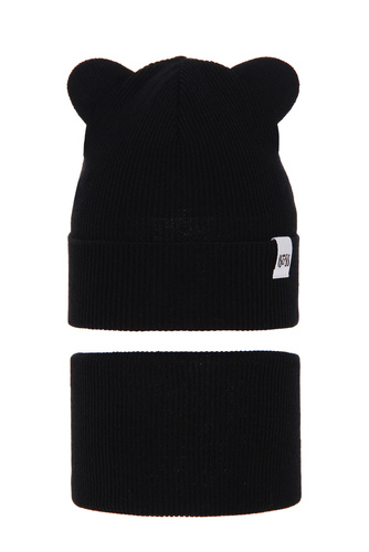 Lány tavaszi/őszi szett: sapka és sál fekete, pamuttal, Kajra