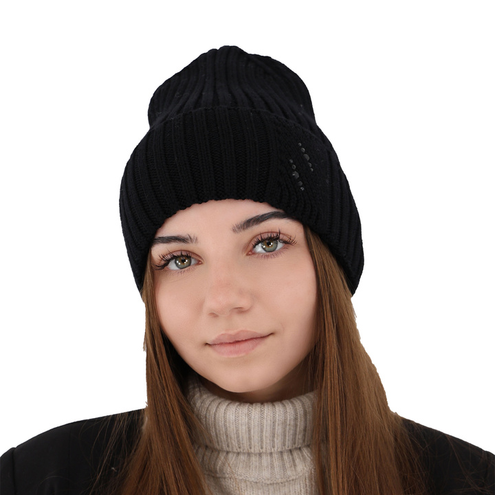 Fekete női téli sapka 100% extrafinom merinói gyapjúból Ariga