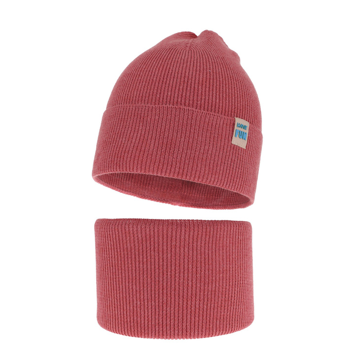 Őszi/tavaszi fiúszett: sapka és sálkendő, pamuttal, piros Ottavio