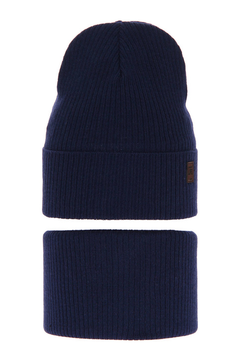 Fiú őszi/tavaszi szett: sapka és sálgallér, pamuttal, sötétkék Dragon