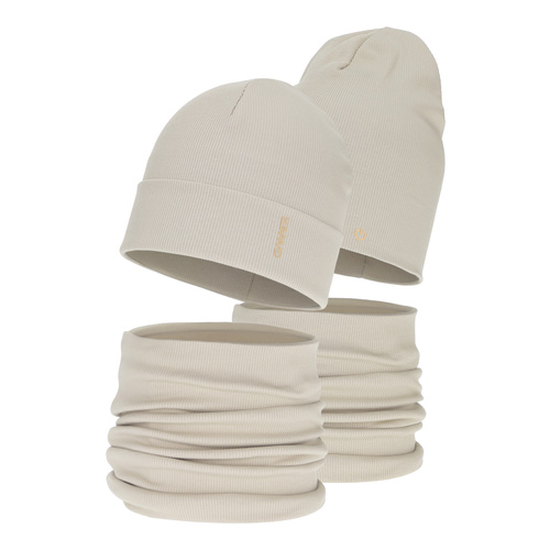 Kisfiú tavaszi-őszi sapka és nyakmelegítő szett, pamut, bézs, Desider