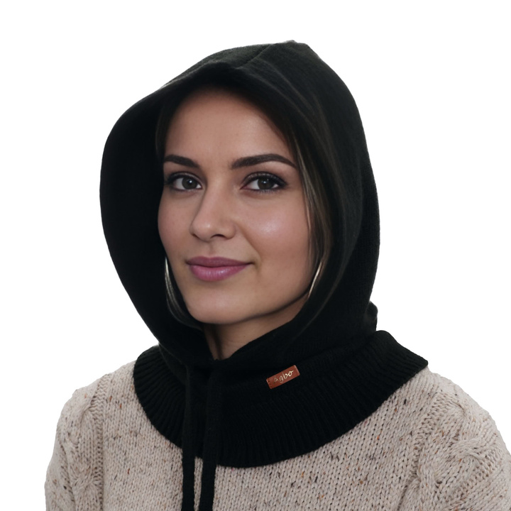Női téli balaclava, fekete, merinó gyapjúval, Elizabeth