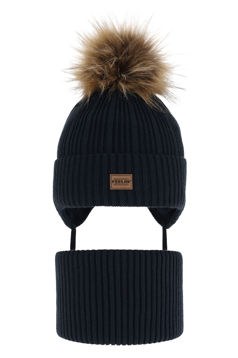 Fiúk téli szettje: pomponos sapka és sál sötétkék Eger