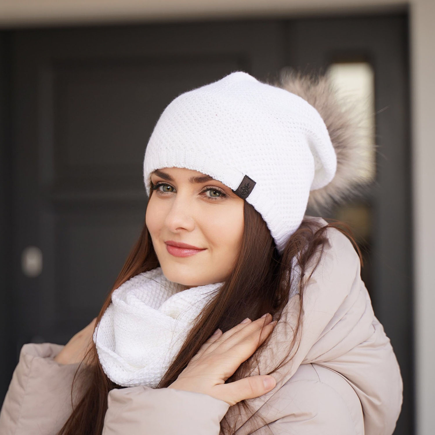 Női téli szett: sapka és csősál rózsaszín Kaliana