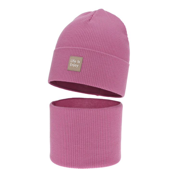 Kislány tavaszi-őszi sapka és nyakmelegítő szett, pamuttal, krém, Zola