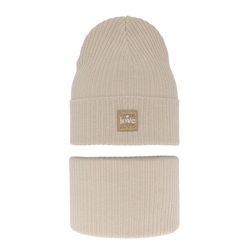 Őszi/tavaszi készlet lányoknak: sapka és nyakmelegítő, pamuttal, bézs Furora