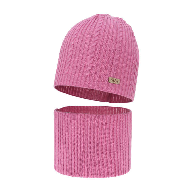 Kislány tavaszi-őszi sapka és nyakmelegítő szett, pamuttal, bézs, Ordesa