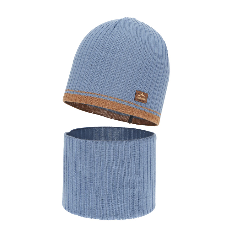 Kisfiú tavaszi-őszi sapka és nyakmelegítő szett, pamuttal, fekete, Eirik