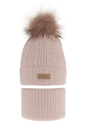 Lányoknak szánt téli/őszi készlet: sapka pomponnal és sál rózsaszín Alika