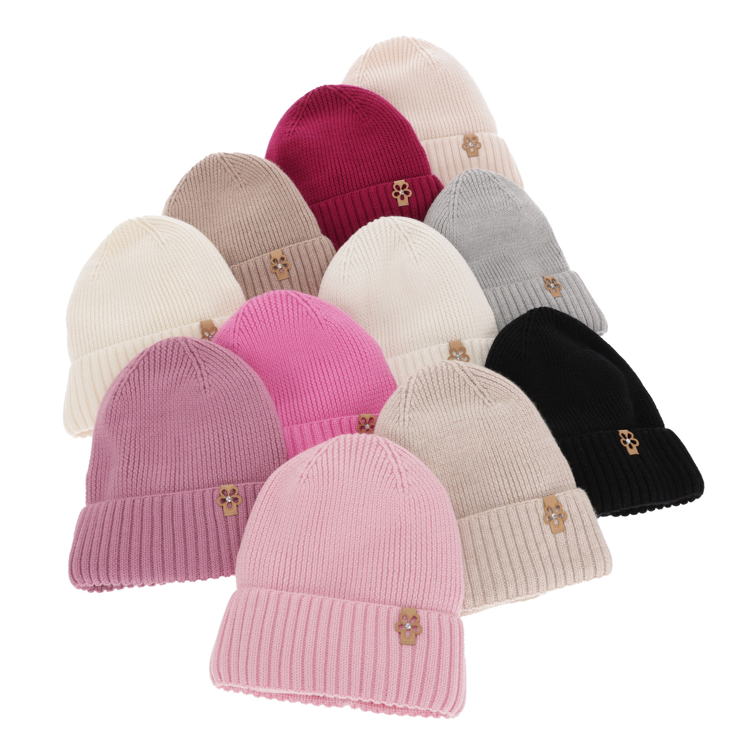 Kalap és kémény lányoknak, téli szett bézs 100% gyapjú extrafine merino Nelita