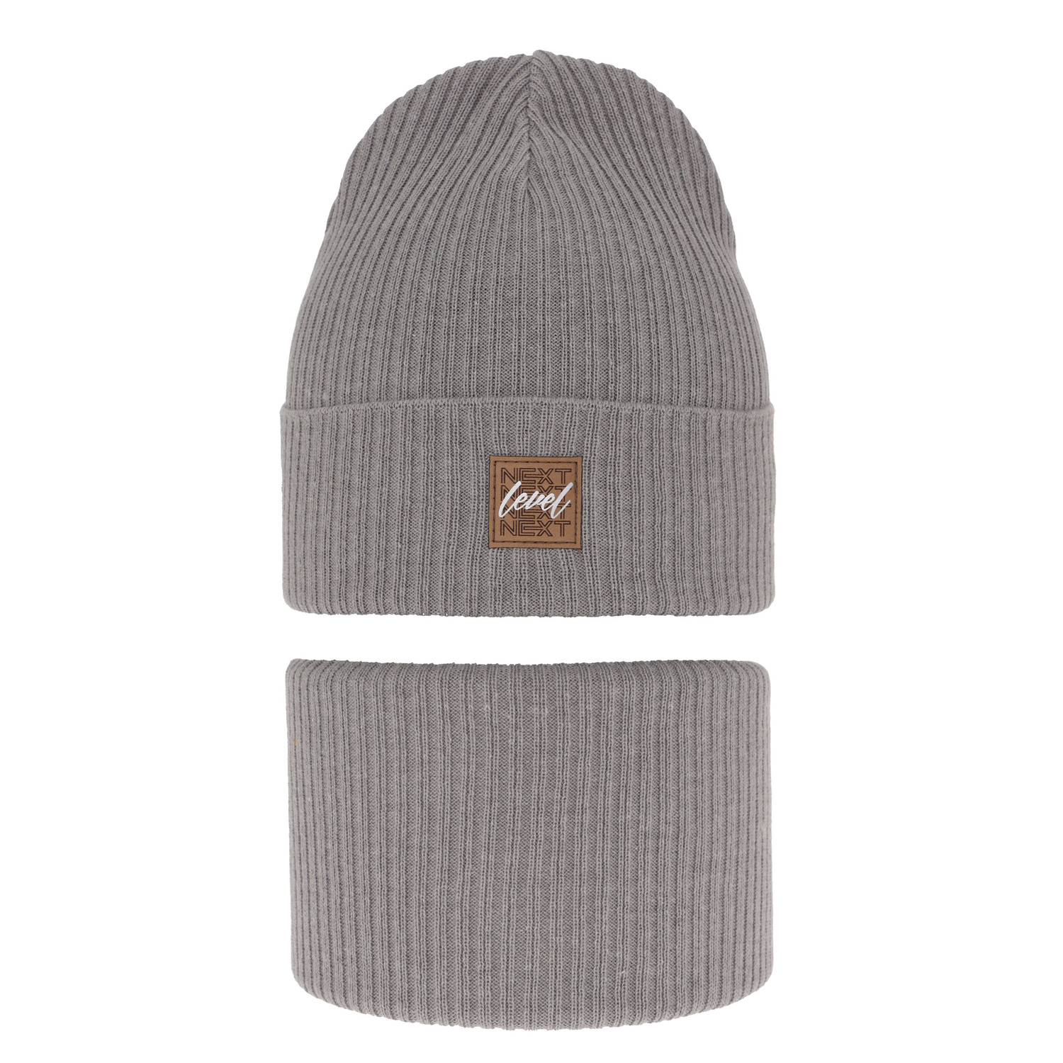 Őszi/tavaszi fiúszett: sapka és sálkendő szürke, pamuttal, Fenix