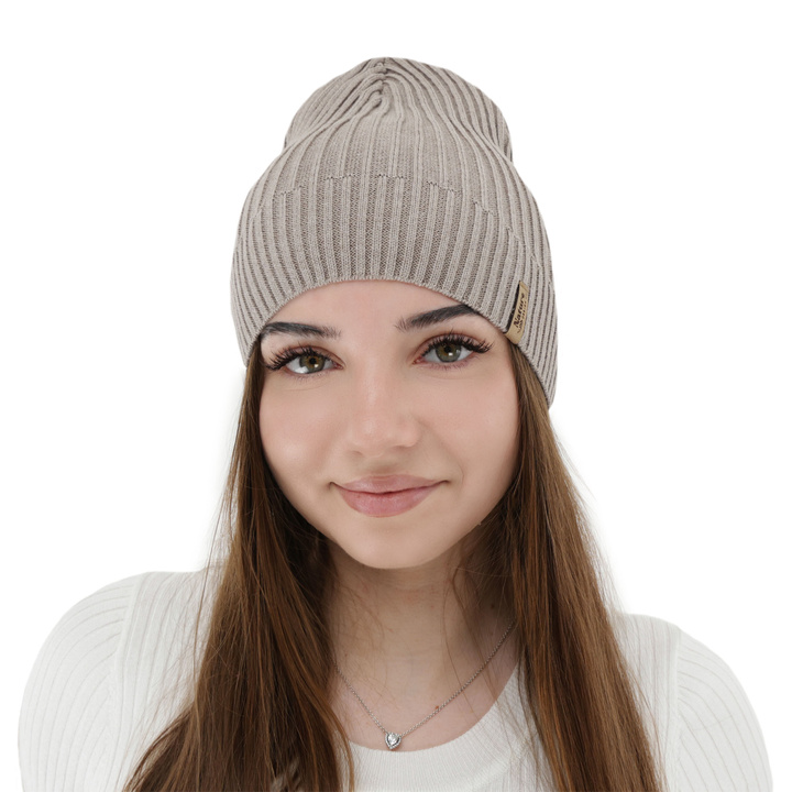 Női tavaszi-őszi sapka, pamuttal, teveszín, Mirona