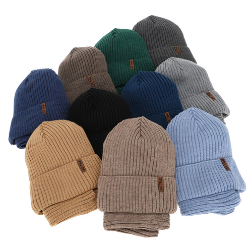 Kisfiú téli sapka és nyakmelegítő szett, kék, merinó gyapjúval, polárral bélelt, Colton