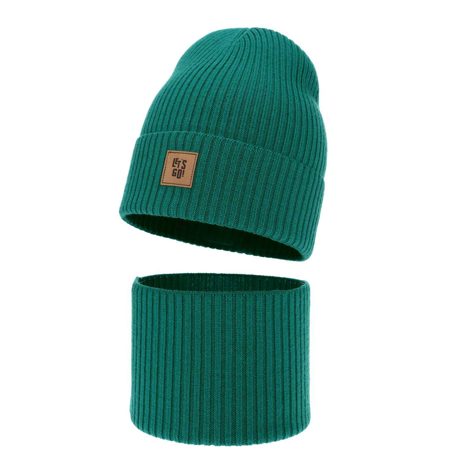 Fiú sapka és kémény, őszi, tavaszi zöld szett 100% gyapjú merinó Vanto