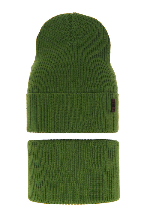 Fiú őszi/tavaszi szett: sapka és sál, pamuttal, zöld Dragon