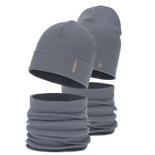 Kisfiú tavaszi-őszi sapka és nyakmelegítő szett, pamut, szürke, Desider