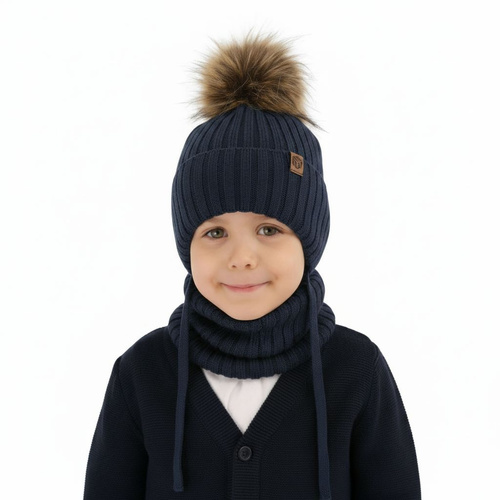 Fiú téli szett: sapka és sál kék 100% extrafinom merinói gyapjú Juno