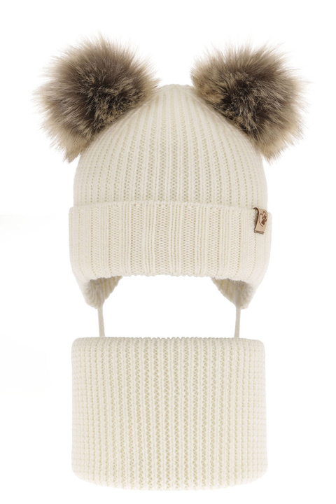 Lányok téli szettje: sapka és sál krémszínű 100% extrafinom merinói gyapjúból Silvia