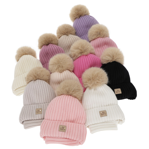 Kislány téli sapka és nyakmelegítő szett, lila, 100% merinó gyapjú, megkötős, pamuttal bélelt, Malesia