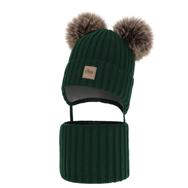 Téli szett fiúnak: sapka két pom-pommal és zöld kémény Orange