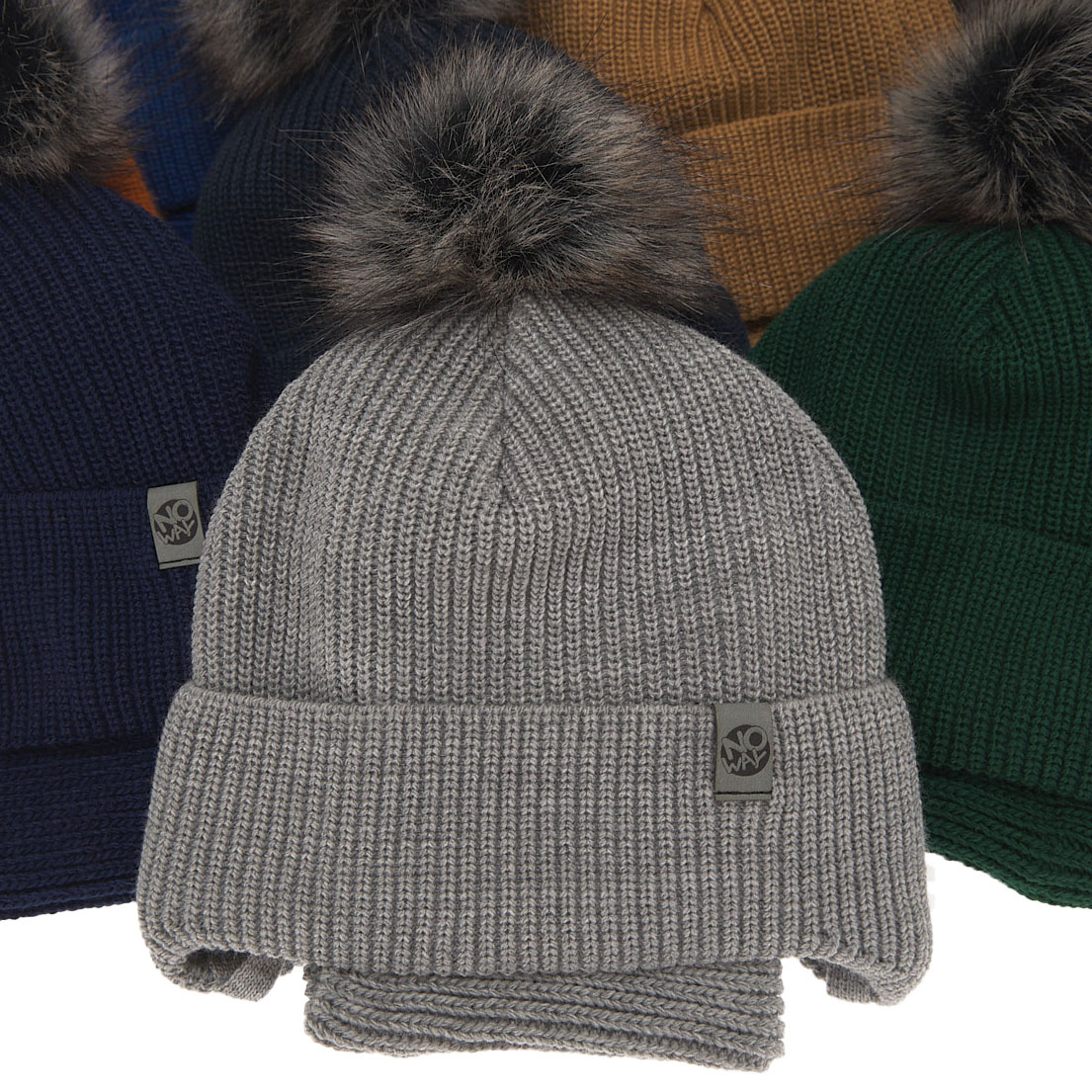 Fiú téli szett: sapka pomponnal és sál szürke Honed