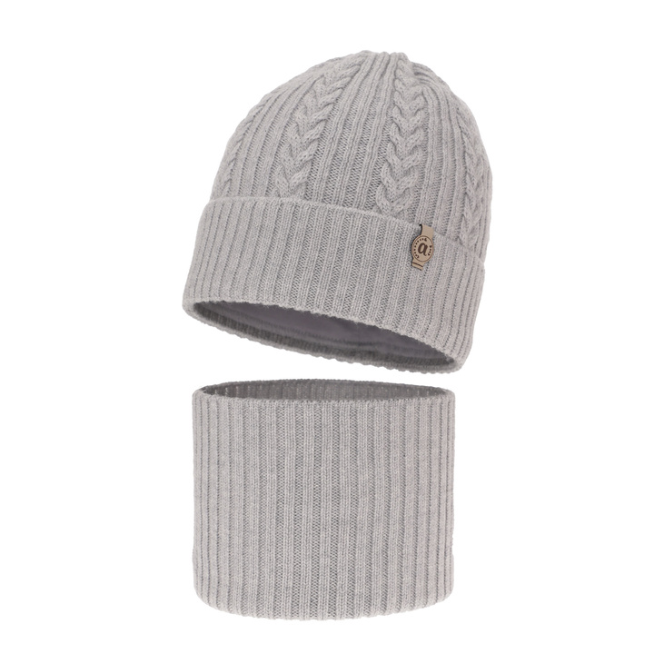 Lányoknak való téli szett: sapka és sál szürke 100% extrafinom merinói gyapjú Jenny