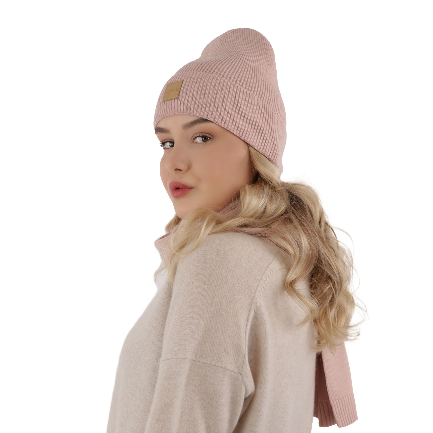 Tavaszi-téli női szett: sapka és sál camel színben Nathalie