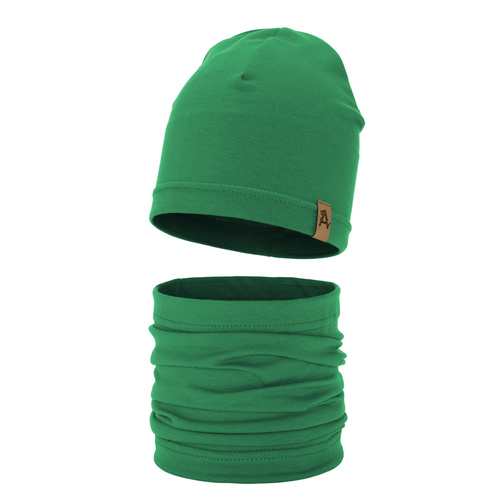 Őszi/tavaszi szett fiúknak: pamut sapka és csősál zöld Griffin