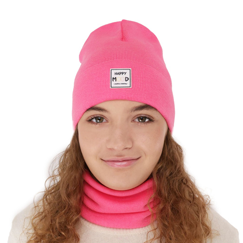 Őszi/tavaszi készlet lányoknak: sapka és nyakmelegítő, pamuttal, rózsaszín Mersila
