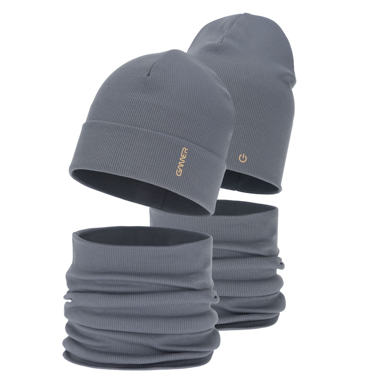 Kisfiú tavaszi-őszi sapka és nyakmelegítő szett, pamut, szürke, Desider