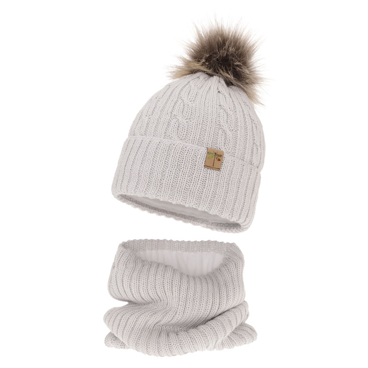 Téli szett lányoknak: sapka és sál szürke merinói gyapjú Aprilia