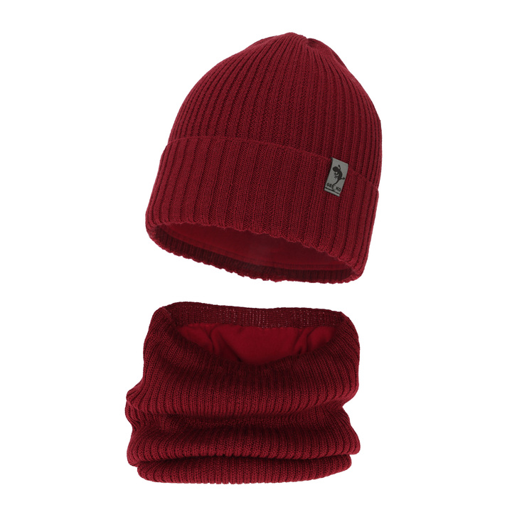 Fiú téli szett: sapka és sál polár béléssel bordó merinói gyapjú Gecko