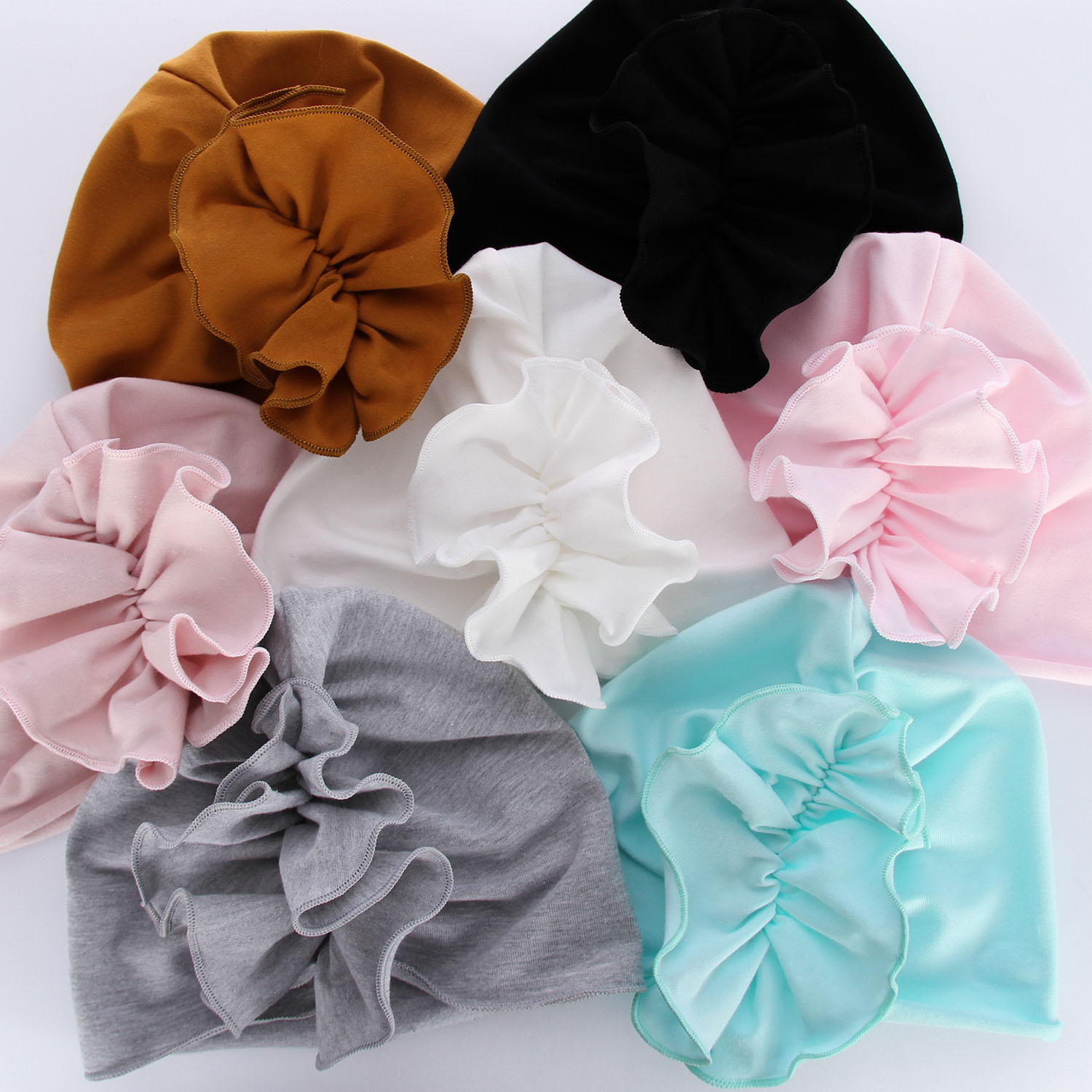 Lány pamut sapka őszi/tavaszi fekete díszes ráncolással Werka