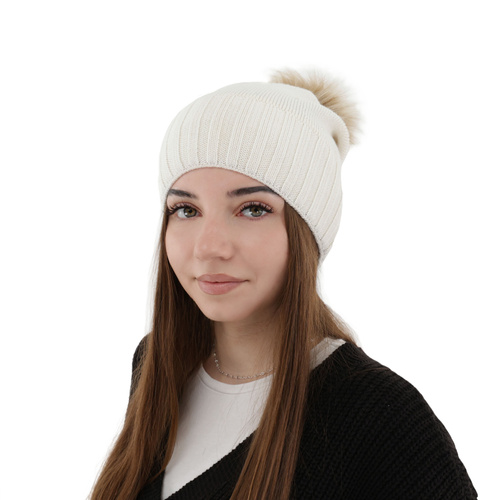 Női téli sapka krémszínű merinói gyapjúból Malga